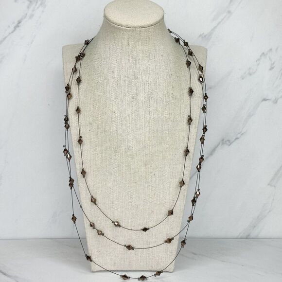 Chicos Triple Strand Black Wire Beaded Tiered Necklace ✨ - Picture 1 of 12